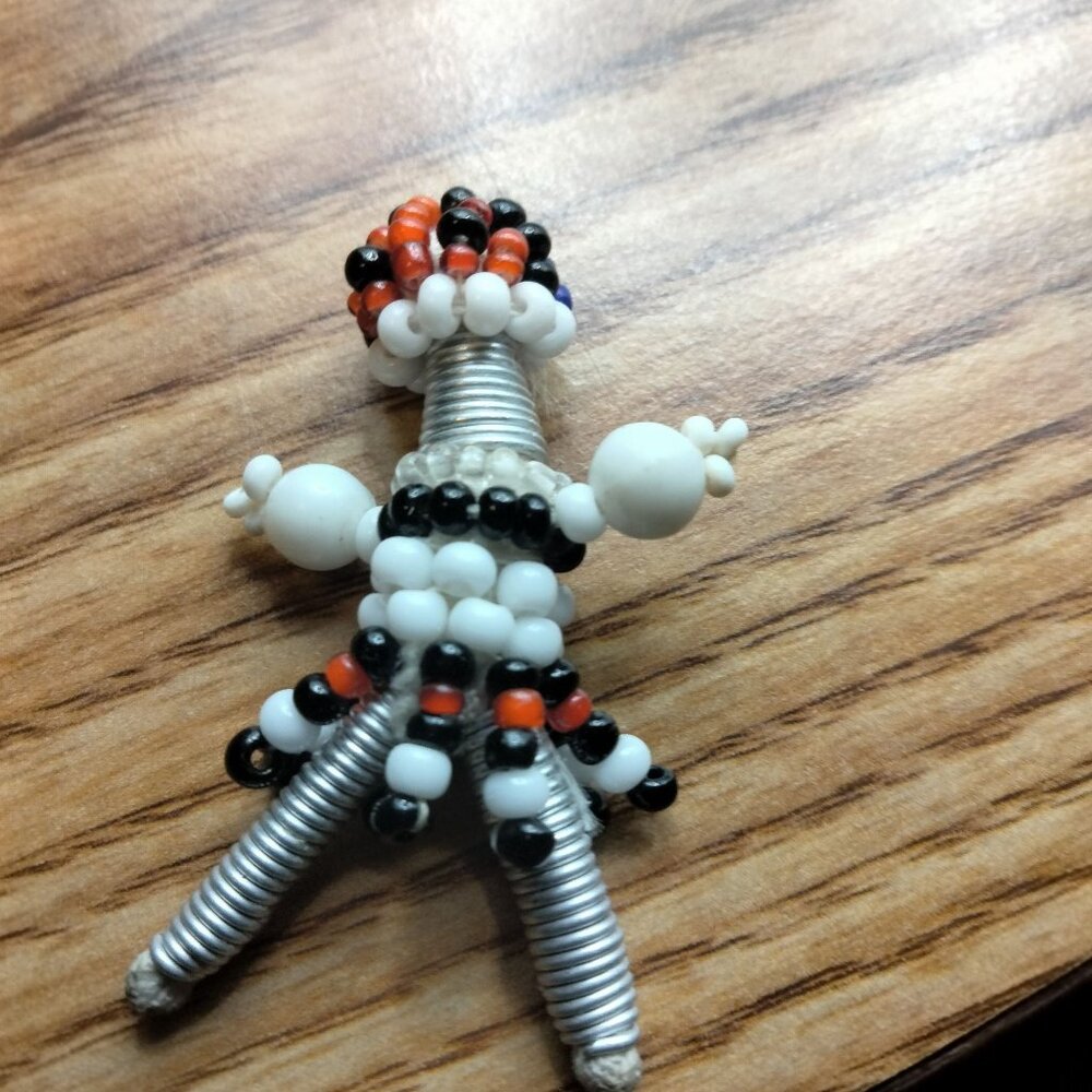 Beaded Ndebele Doll Charm Southern Africa Folk Art Beaded Wire Figurine Vintage